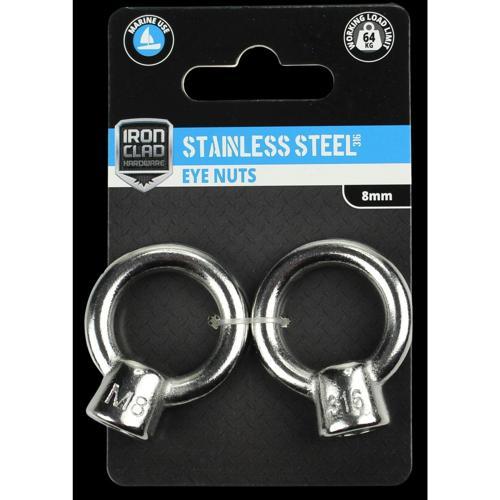 Iron Clad Eye Nut 8mm Stainless Steel 316 Pack of 2