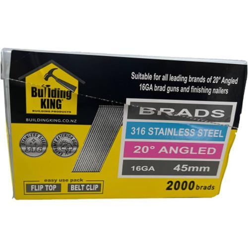 Building King Brad Finishing Nail 16G X 45mm Pack 2000 316 Stainless Steel Pack