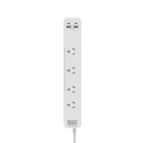 Black+Decker Power Board 4 Outlet With USB-A And C And Surge Protection White