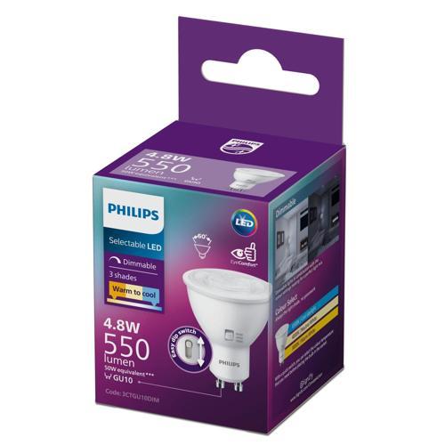 Philips LED Spot 5 Watt 550 Lumens 3Cct Dim Gu10 60D Frosted
