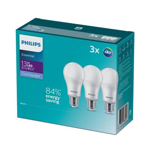 Philips LED Bulb 13 Watt 1450 Lumen E27 Cool Daylight 3 Pack Frosted