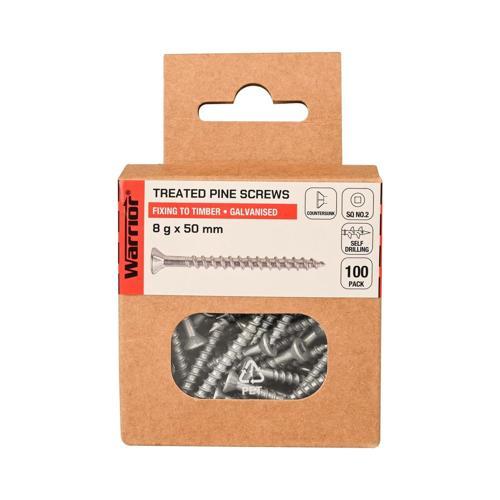 Warrior Treated Pine Screws 8 G X 50mm Galvanised Pack of 100