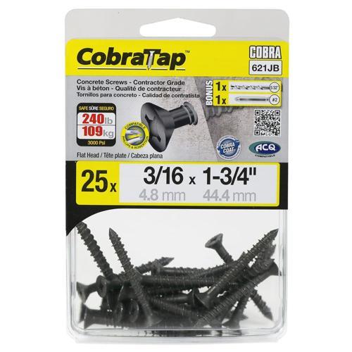 Cobra Concrete Screw 4.8X57.2mm FH 10 Pack Black Pack of 25