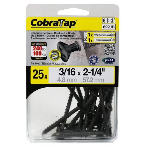 Cobra Concrete Screw 4.8X44.4mm FH 25 Pack Black Pack of 25