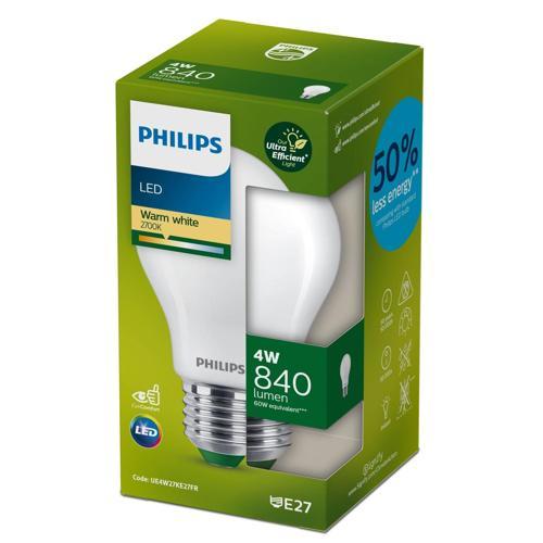 Philips LED Ultra Efficient A60 E27 840 Lumen Frosted 4 Watt Warm White