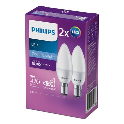 Philips Light Bulb LED B15 470lm Frosted Candle 2 Pack 5W Cool Pack of 2