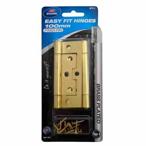 Zenith Easy Fit Hinges 100mm Brass Finish Pack of 2