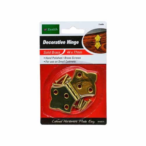 Zenith Decorative Hinges 44 X 77mm Polished Brass Finish Pack of 2