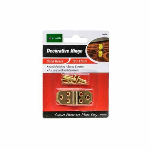 Zenith Decorative Hinges 19 X 47mm Polished Brass Finish Pack of 2