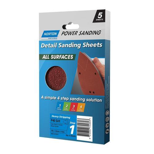 Norton Detail Sanding Sheet 100X135X4H All Surf 5Pk 66623378241
