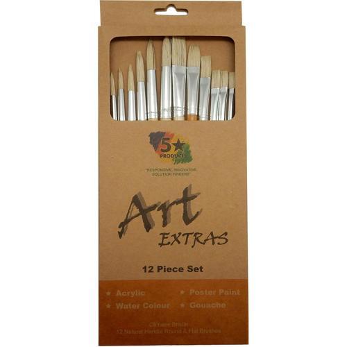 Art Extra Artists Brush Set Round And Flat Natural Brush Set Of 12 Pack of 12