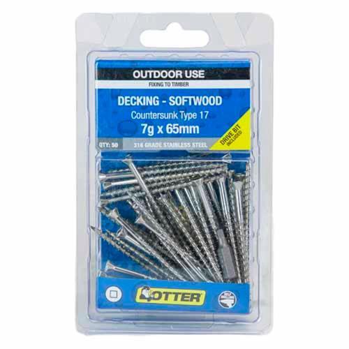 Otter Decking Screws 7g X 65mm Pack of 50 Stainless Steel