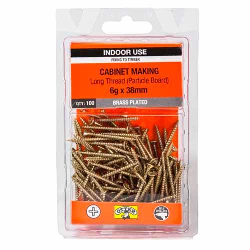 Otter Cabinet Making Screws 6g X 38mm Pack of 100 Brass Plated
