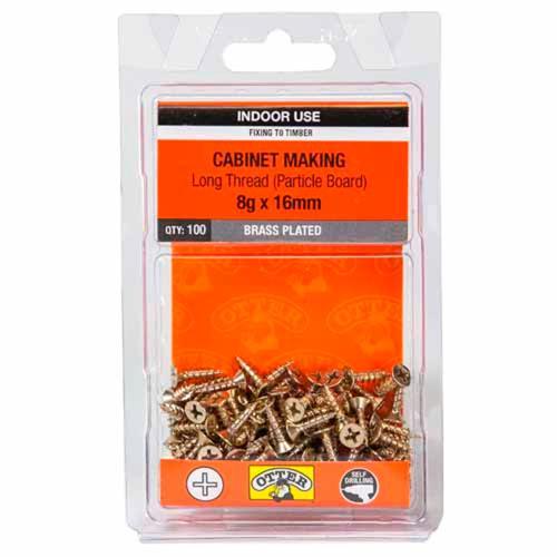 Otter Cabinet Making Screws 8g X 16mm Pack of 100 Brass Plated