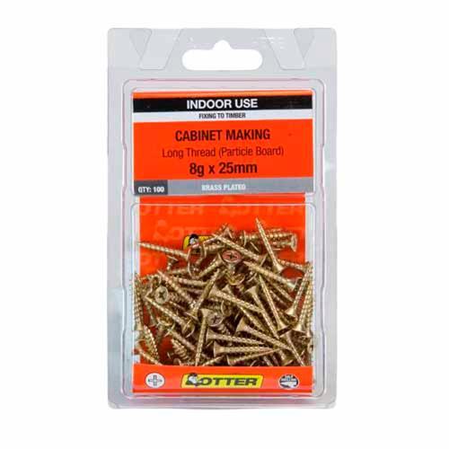 Otter Cabinet Making Screws 8g X 25mm Pack of 100 Brass Plated