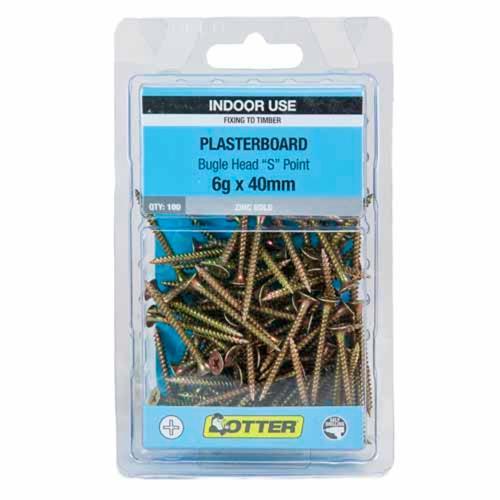 Otter Plasterboard Screws 6g X 40mm Pack of 100 Zinc Gold Plated
