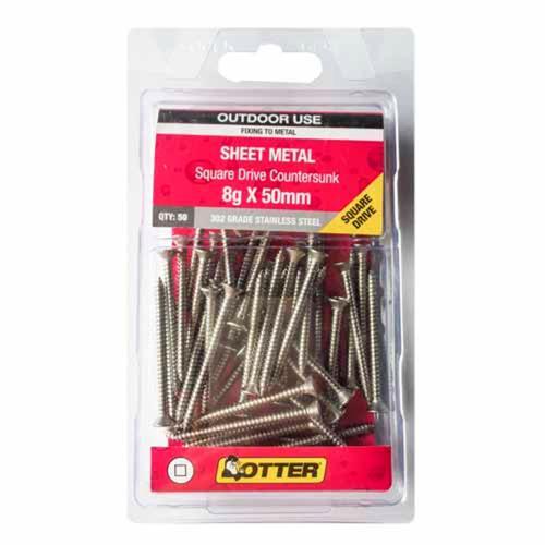 Otter Sheet Metal Screws 8g X 50mm Pack of 50 Stainless Steel SECS08502SQ