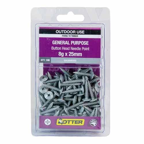 Otter General Purpose Timber Screws 8g X 25mm Pack of 100 Galvanised