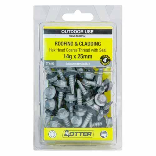 Otter Roofing & Cladding Metal Screws 14g X 25mm Pack of 50 Galvanised