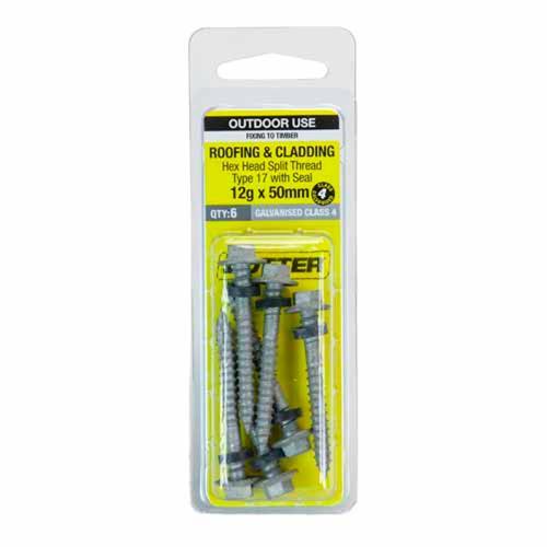 Otter Roofing & Cladding Timber Screws 12g X 50mm Pack of 6 Galvanised