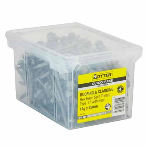 Otter Roofing & Cladding Timber Screws 14g X 75mm Pack of 250 Galvanised