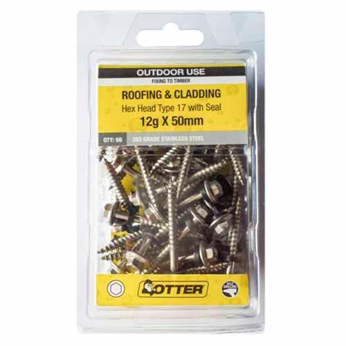 Otter Roofing & Cladding Timber Screws 12g X 50mm Pack of 50 Stainless Steel
