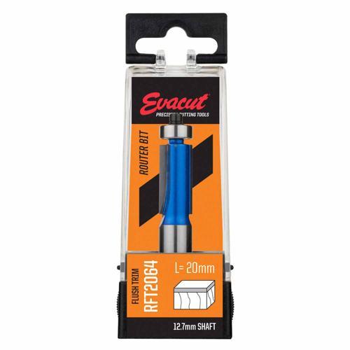 Evacut Router Bit Flush Trim Shank: 12.7mm Dia: 20mm Blue And Grey