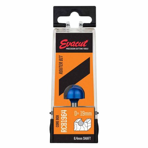 Evacut Router Bit Core Box Shank: 6.4mm Dia: 19mm Blue And Grey