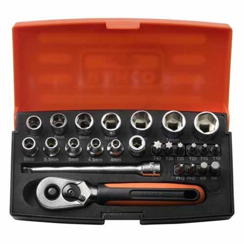 Bahco 25 Piece Socket Set 1/4in Orange Black And Silver