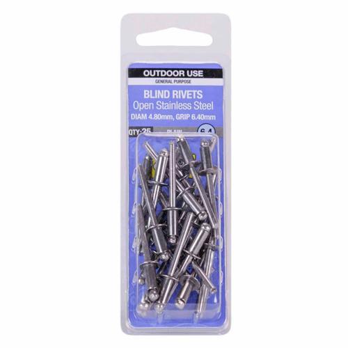 Otter Blind Rivets 6.4 Pack of 25 Stainless Steel