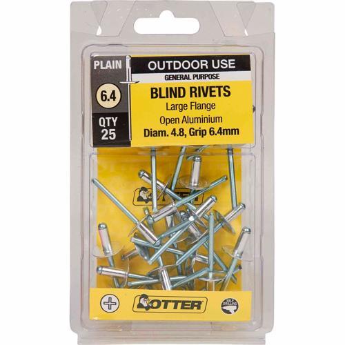 Otter Blind Rivets 6.4 Pack of 25 Aluminium RVLF48641