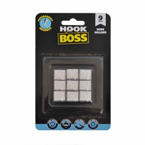 Hook Boss Self Adhesive Wire Holders 9 Pack Clear Pack of 9