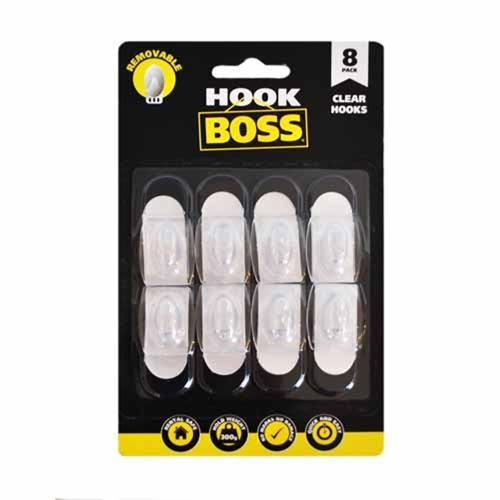 Hook Boss Small Removable Hooks 8 Pack Clear Pack of 8