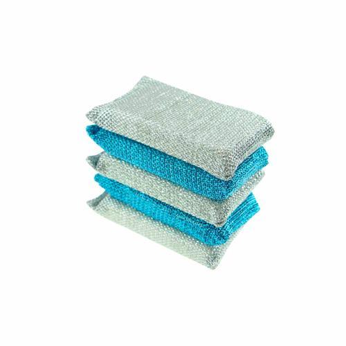 Spick N Span Sponge Scourers 5 Pack 150x90mm Silver And Blue Pack of 5