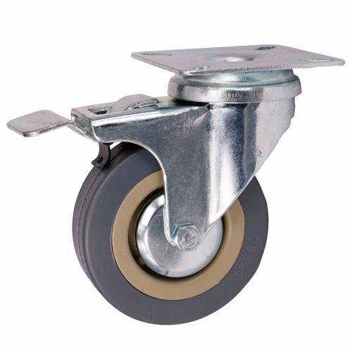 Titan Rubber Swivel Castor With Brake 75mm Grey