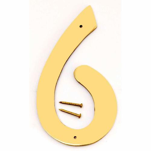 HY-KO Letterbox Number 6 102mm Polished Brass Finish BR-40/6