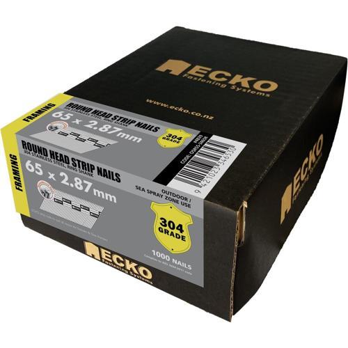 Ecko Round Head Collated Framing Nails Gasless Pack 65 X 2.87mm Pack of 1000 304