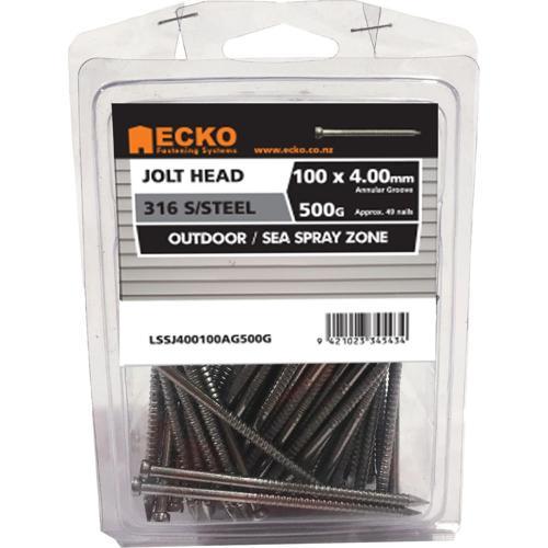 Ecko Jolt Head Nails 100 X 4.0mm 500g 316 Stainless Steel