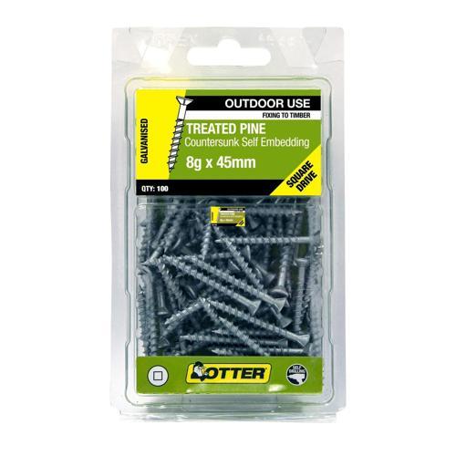 Otter Treated Pine Screws 8g X 45mm Pack of 100 Galvanised