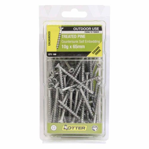 Otter Treated Pine Screws 10g X 65mm Pack of 100 Galvanised CHSG10653
