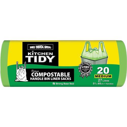 Big Black Sacks Compostable Tie-Top Rubbish Bags 30 Pack Medium 27L Pack of 20