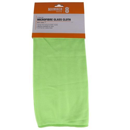 Number 8 Microfibre Cloths For Glass Pack of 2 400mm 350mm Green