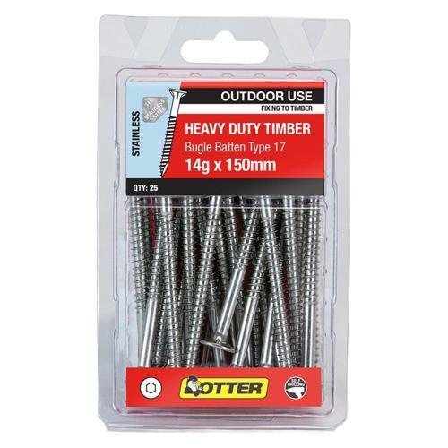 Otter Heavy Duty Timber Screws 14g X 150mm Pack of 25 Stainless Steel