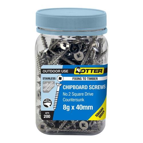 Otter Chipboard Screws 8g X 40mm SS304 Pack of 200