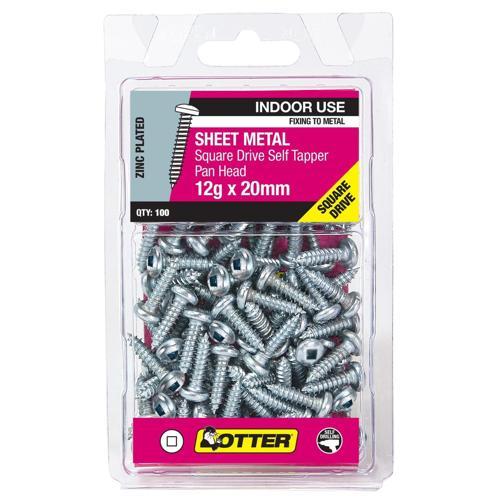 Otter Sheet Metal Screws 12g X 20mm Pack of 100 Zinc Plated