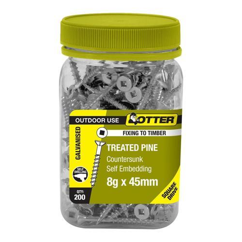 Otter Treated Pine Screws 8g X 45mm Pack of 200 Galvanised