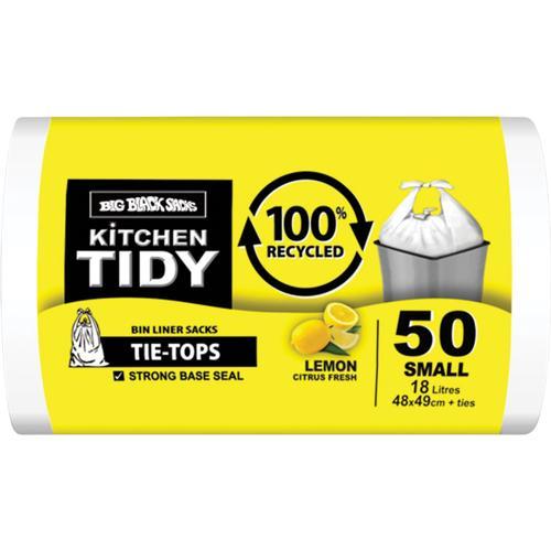 Big Black Sacks 100% Recycled Rubbish Bags Lemon Scent 50 Pack Small Pack of 50