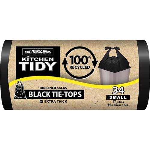 Big Black Sacks 100% Recycled Rubbish Bags 34 Pack Small 17L Pack of 34