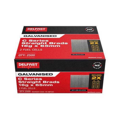 Delfast C Series Straight Brads With Fuel Pack 16g X 65mm Galvanised Pack of 2