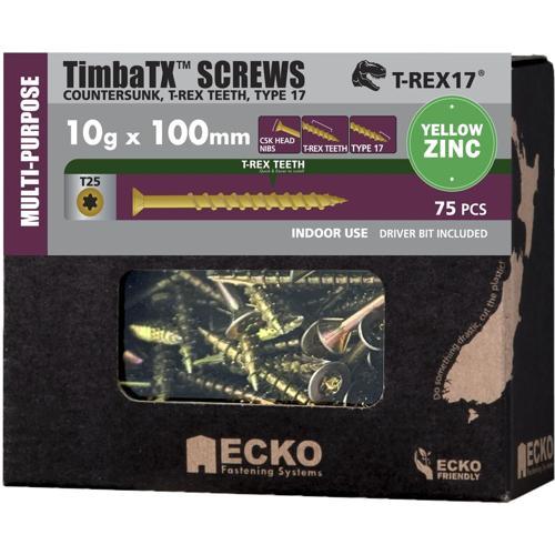 Ecko Timba TX TimbaTX Multi-Purpose Screws 10g-9 X 100mm Pack of 75 Yellow Zinc
